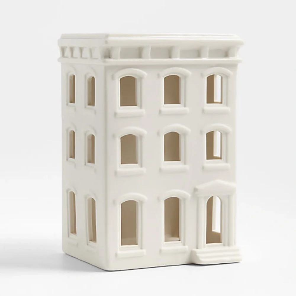 New! Crate&Barrel White Ceramic Holiday Italianate Brownstone